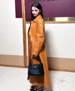 2026 Fashion Show Becky Armstrong Orange Leather Coat