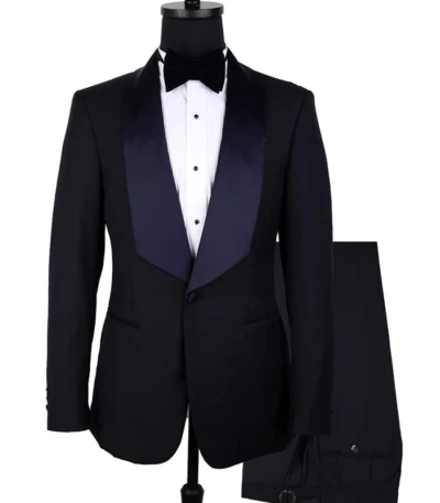 Milo One Button Single Breasted 2 Piece Black Tuxedo Suit
