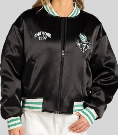 NY Liberty Black Satin Bomber Jacket