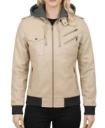Nancy Bomber Removable Women’s Hooded Leather Jacket