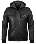 Nancy Bomber Removable Women’s Hooded Leather Jacket