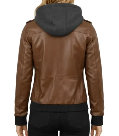 Nancy Bomber Removable Women’s Hooded Leather Jacket