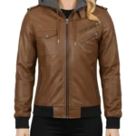Nancy Bomber Removable Women’s Hooded Leather Jacket