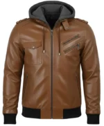 Nancy Bomber Removable Women’s Hooded Leather Jacket