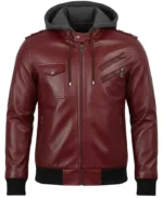 Nancy Bomber Removable Women’s Hooded Leather Jacket