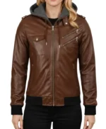 Nancy Bomber Removable Women’s Hooded Leather Jacket