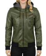 Nancy Bomber Removable Women’s Hooded Leather Jacket