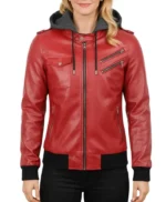 Nancy Bomber Removable Women’s Hooded Leather Jacket
