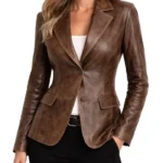 Natalie Distressed Brown Women’s Leather Blazer