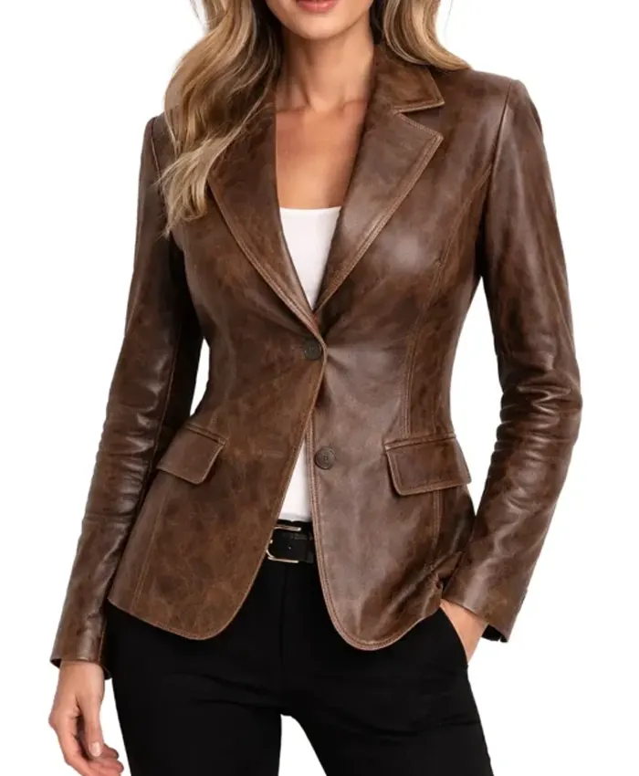Natalie Distressed Brown Women’s Leather Blazer Natalie Distressed Brown Women’s Leather Blazer
