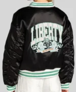 NY Liberty Black Satin Bomber Jacket