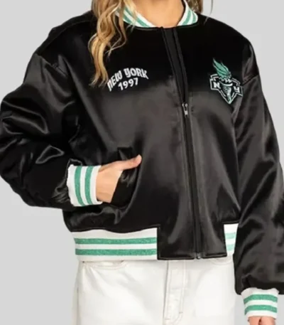 NY Liberty Black Satin Bomber Jacket