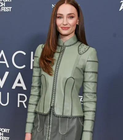 Film Festival 2026 Sophie Turner Green Leather Jacket