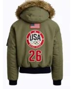 Olympic 2026 Team USA Green Hooded Bomber Jacket