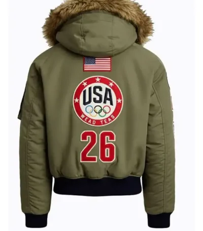 Olympic 2026 Team USA Green Hooded Bomber Jacket