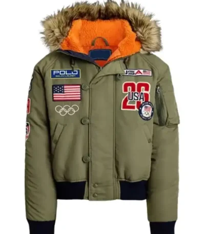 Olympic 2026 Team USA Green Hooded Bomber Jacket