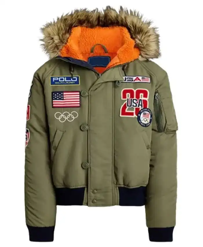 Olympic 2026 Team USA Green Hooded Bomber Jacket Olympic 2026 Team USA Green Hooded Bomber Jacket