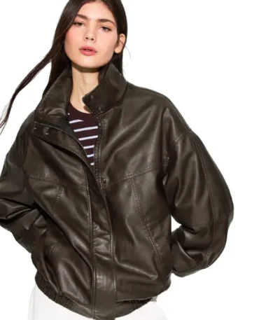 Womens Leather Effect Oversize Jacket