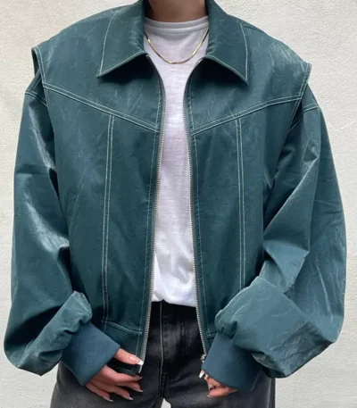 Oversized Contrast Stitch Jacket Deep Green