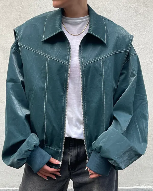 Oversized Contrast Stitch Jacket Deep Green Oversized Contrast Stitch Jacket Deep Green
