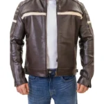 Padded Shoulder Brown Cafe Racer Leather Jacket