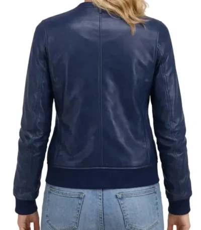 Patricia Blue Lambskin Leather Women’s Bomber Jacket