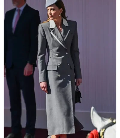 State Visit Kate Middleton Grey Long Coat
