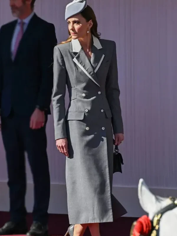 State Visit Kate Middleton Grey Long Coat