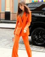 Lily Collins Windfall Wife Orange Suit