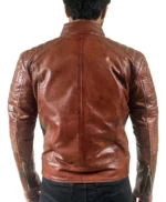 Quilted Brown Men’s Motorcycle Cafe Racer Leather Jacket