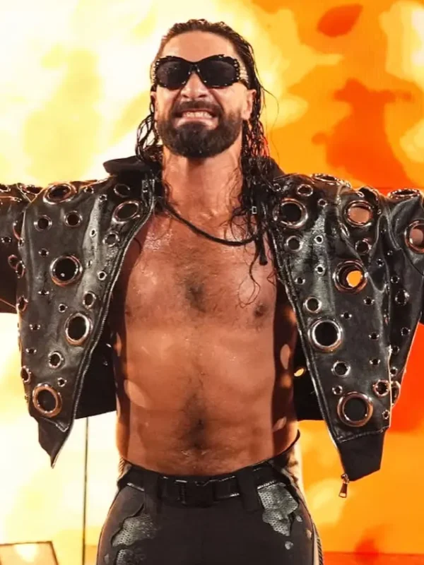RAW 2026 Seth Rollins Grommets Leather Jacket