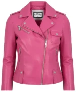 Rachael Slim Fit Sheepskin Pink Leather Biker Jacket
