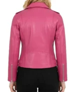 Rachael Slim Fit Sheepskin Pink Leather Biker Jacket