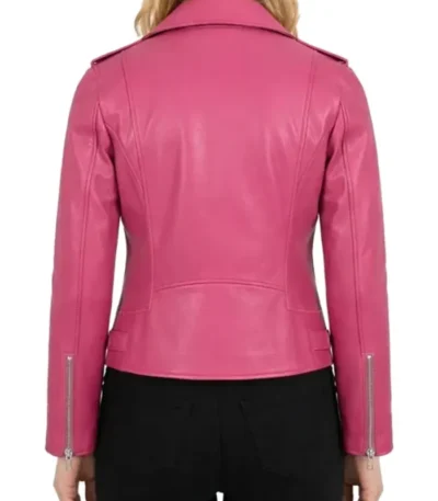 Rachael Slim Fit Sheepskin Pink Leather Biker Jacket