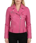 Rachael Slim Fit Sheepskin Pink Leather Biker Jacket