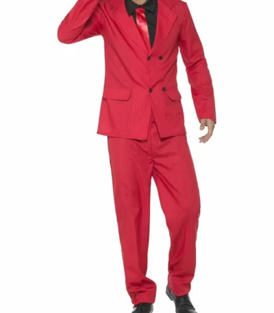 Red Pinstripe 1920s Fashion Four Button Double Breasted 2 Piece Suit