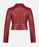 Red Womens Leather Motorcycle Biker Jacket
