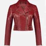Red Womens Leather Motorcycle Biker Jacket