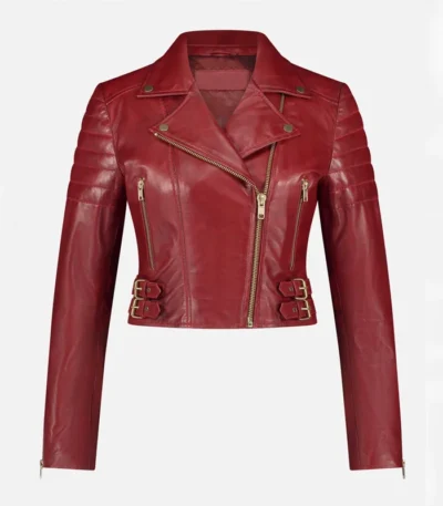 Red Womens Leather Motorcycle Biker Jacket