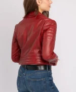 Red Womens Leather Motorcycle Biker Jacket