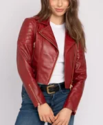 Red Womens Leather Motorcycle Biker Jacket