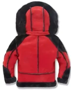 Red and Black Shearling Hooded Moto Jacket