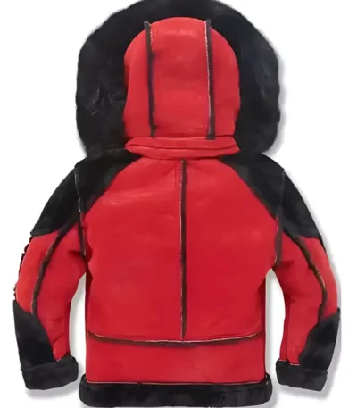 Red and Black Shearling Hooded Moto Jacket