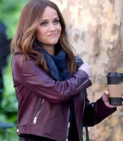 Reese Witherspoon The Morning Show Maroon Leather Jacket