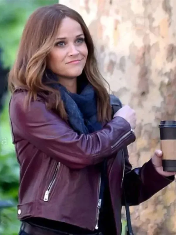 Reese Witherspoon The Morning Show Maroon Leather Jacket