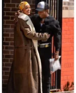 Rihanna Brown Shearling Leather Coat