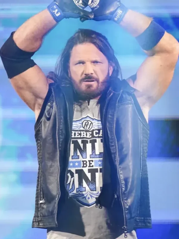 Royal Rumble 2026 AJ Styles Black Leather Vest