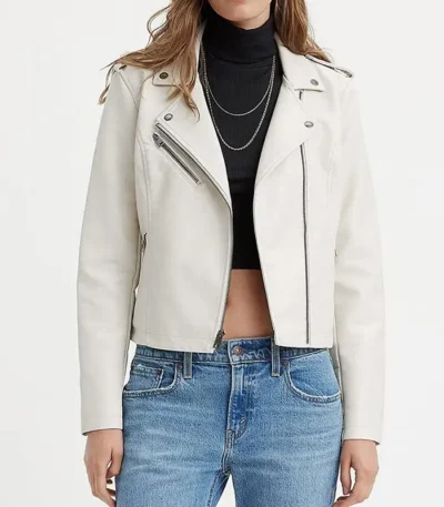 Sasha Pieterse Pretty Little Liars S02 White Biker Jacket