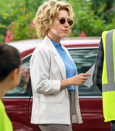 Scarlett Johansson Paper Tiger White Blazer