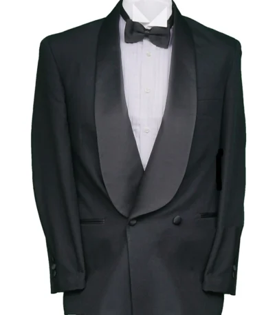 Shawl Lapel Double Breasted 2 Piece Black Tuxedo Suit